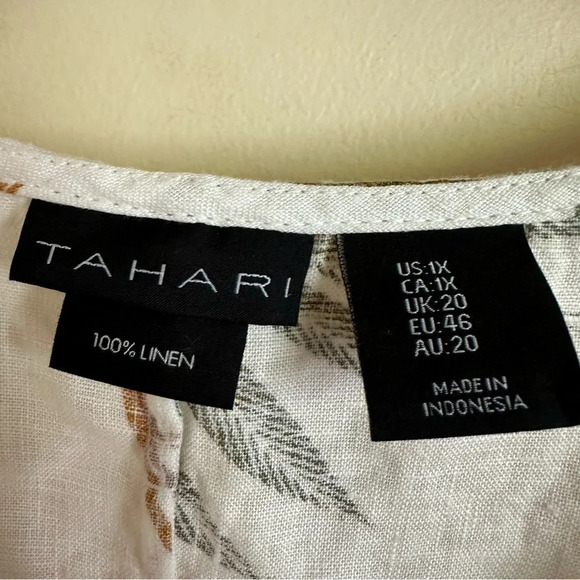 Tahari Womens plus size 1X 100% Linen Tropical Print Shift Dress Ruffle Sleeve - Picture 6 of 6